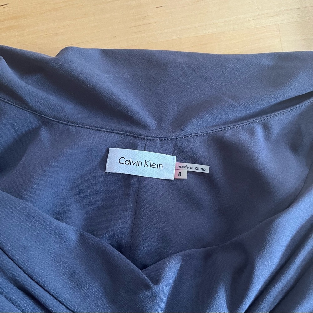 Calvin Klein Elegant Blue Sleeveless Dress Draped Neck Gems Beaded Straps Size 8 - Picture 7 of 11